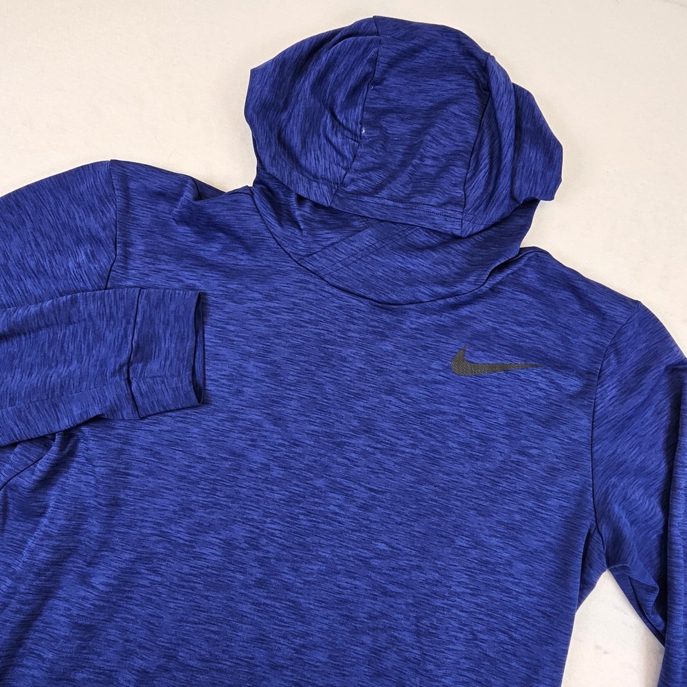 Nike Dri-FIT Mens Training Hoodie Blue Heathered Crossover Neck M